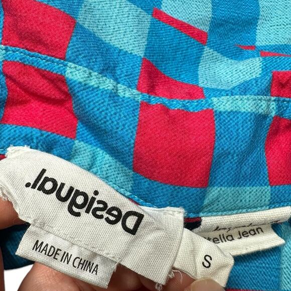 DESIGUAL X STELLA JEAN Oversized Pink Blue Plaid Long Sleeve Button Down Shirt S - Picture 4 of 9